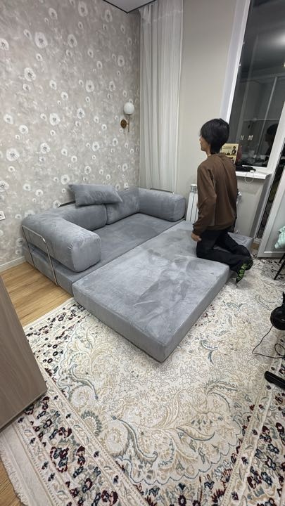 Фотография покупателя: Диван TEDDI, 200х100 см, обивка вельвет, светло серый