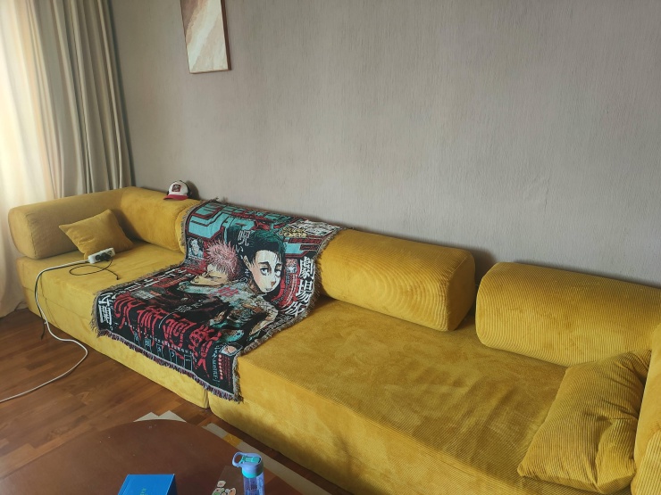 Фотография покупателя: Бескаркасный диван TEDDI CORNER, 300х200 см, обивка вельвет, желтый